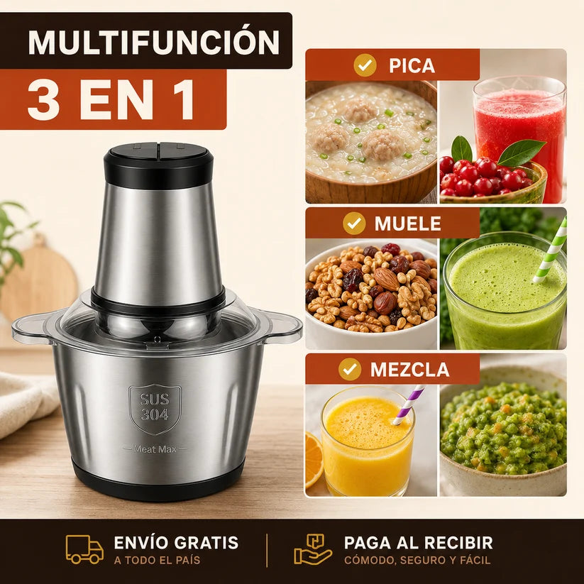 Picadora Eléctrica 2L — Potente, Rápida y de Acero Inoxidable